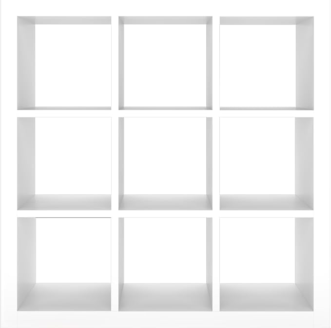 Bookshelf 9-Cube Storage Organizer Sturdy Wooden Bookcase Open Book Shelf, Multifunctional Cubicle Rack for Storages & Display, Furniture for Living Room Bedroom Office, White