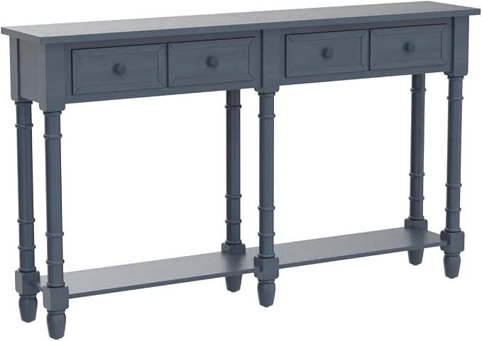 Merax Retro Console Table Sofa Table for Entryway with Drawers and Shelf Living Room Table (Antique Navy)