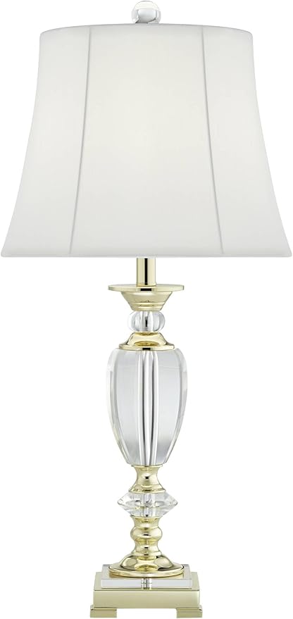 Vienna Full Spectrum Traditional Table Lamps 28 3/4" Tall Set of 2 Brass Clear Faceted Crystal White Fabric Bell Shade Decor for Living Room Bedroom House Bedside Nightstand Home Office Family