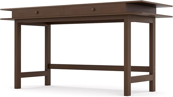 Double-Top Solid Wood Desk - 60-Inch Mid-Century Modern Writing Table with Drawers for Home Office, Study, and Creation, Rubberwood Computer Desk in Black Walnut