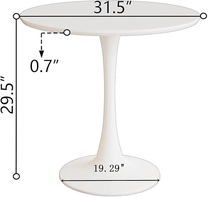 White Tulip Table - 31.5 Inch Mid-Century Modern Round Dining Table for 1-2 Person,Small Space Round Table for Kitchen,Living Room,Office,Cafe,Easy Assembly