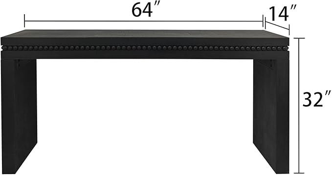 Wood Console Table, 64" Retro Long Sofa Table Behind Couch with Real Wood Beads Decor, Wooden Narrow Sofa Table Hall Table for Living Room Foyer Entrance Entryway, Black