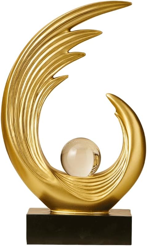 Modern Abstract Art Sculptures, Gold Entryway Table Accents, Black Shelf Decor Accents, Abstract Art Resin Sculpture for Dining Room, Office & Coffee Table – Centerpiece Fireplace Decor (Gold)