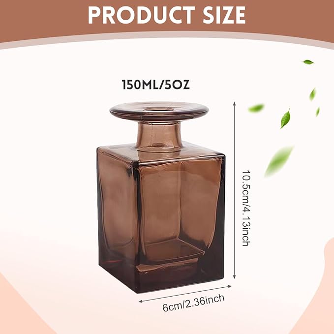 150ml 5oz Square Amber Glass Diffuser Bottles Empty Refillable Aromatherapy Jar Essential Oils Bottles Use for DIY Fragrance Replacement Diffuser Sets (Not Included Sticks)