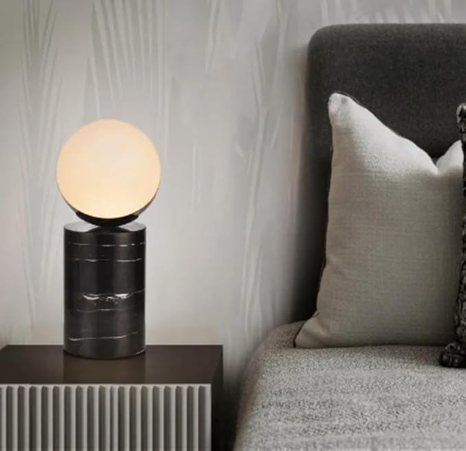 Luminara Glass & Marble Globe Table Lamp | Modern Lighting for Bedroom, Living Room, Office