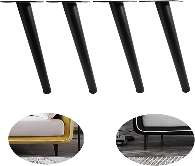 Oblique Furniture Leg 8 Inch, Slant Tapered Metal Coffee Table Legs 4pcs, Mid Century Modern Sofa Cabinet Feet Black for Home DIY Project