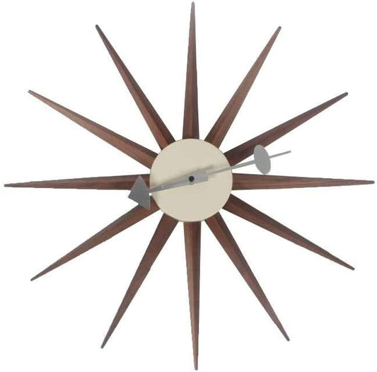 SHISEDECO Wooden Mid Century Art Decorative Modern Silent Sunburst Wall Clocks for Home, Kitchen, Living Room, Office etc., Colorful Retro Design(Sunburst Clock Walnut)