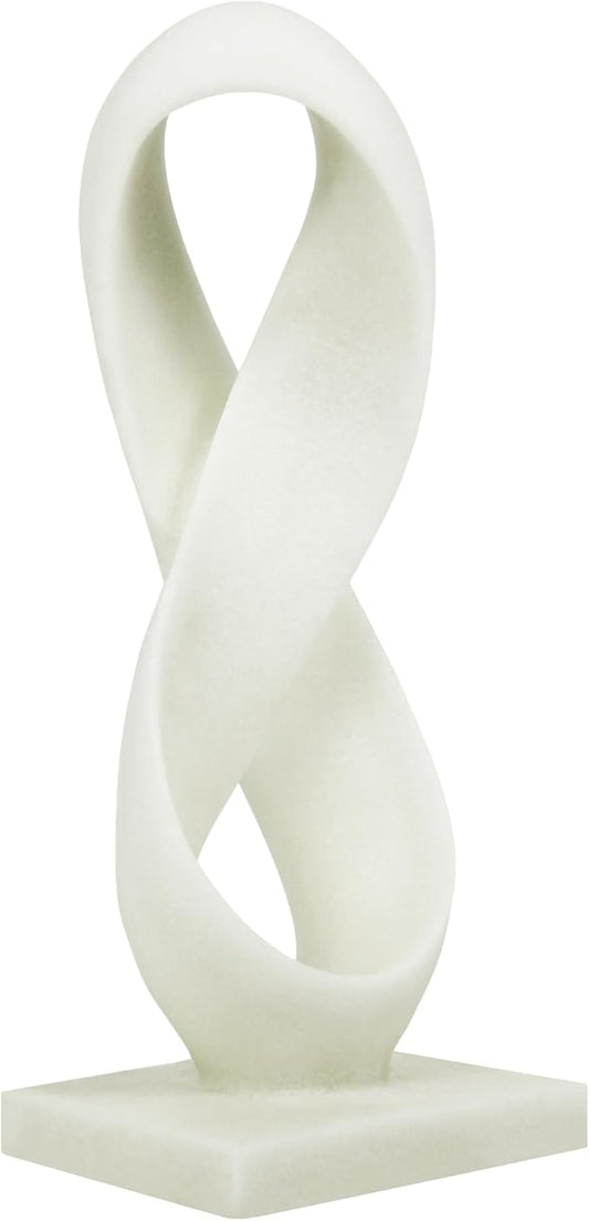 SIMON'S SHOP Modern Abstract Statue, 14.5'' Tall White Minimalist Infinity Loop Design Tabletop Mantel Shelf Decor, Hand-Painted Resin Sculpture for Home or Office