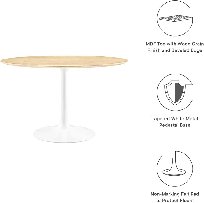 Modway Lippa Dining Table, 48", White Natural