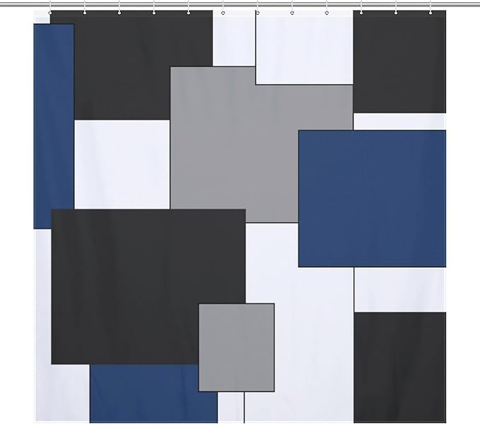 Retro Geometric Shower Curtain,Blue Black Modern Geometry Minimalist Neutral Design Bathroom Curtain Polyester Waterproof Fabric Decor 72x72in（183x183cm）