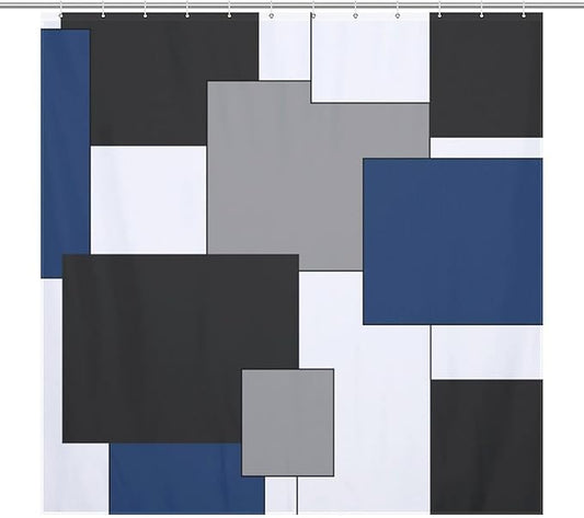 Retro Geometric Shower Curtain,Blue Black Modern Geometry Minimalist Neutral Design Bathroom Curtain Polyester Waterproof Fabric Decor 72x72in（183x183cm）
