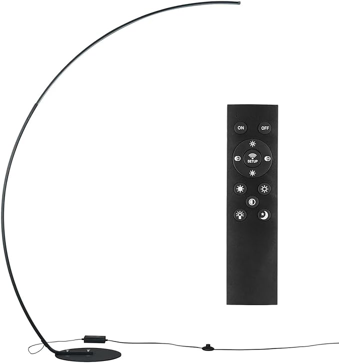 NUÜR Modern Arc Floor Lamp with Remote Control, 67" Tall Bright LED Standing Lamp, Stepless Dimmable & 3 Color Temperatures, Minimalist Curved Pole Light for Living Room, Bedroom & Office, Black