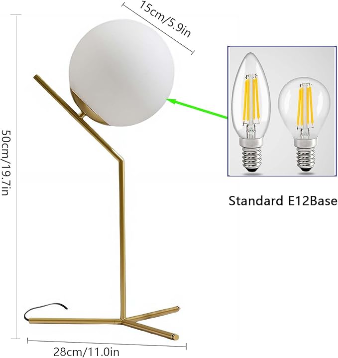 Glass Table Lamp, Minimalist Nightstand Lamps, Metal Standing Reading Light with Glass Ball Shade, Gold Desk Lamp for Bedroom, Office, Study Room, Kids Room (Gold-A-Style)