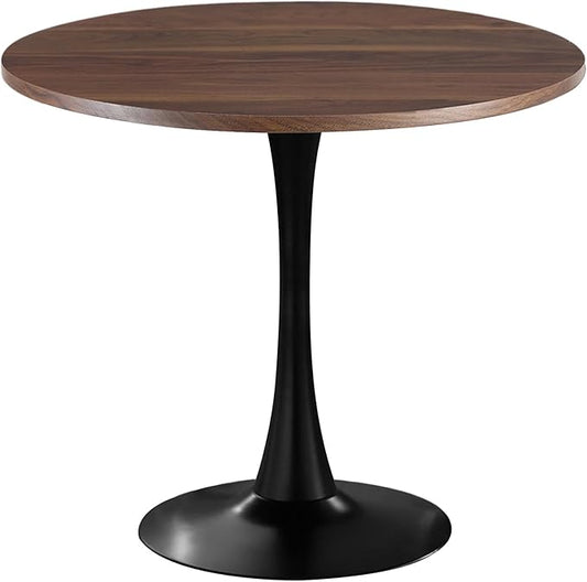 24 Inch Round Dining Table,Mid-Century Tulip Table with Metal Pedestal Base,Modern Leisure Table for Small Space Kitchen Dining Room,Easy Assembly,Walnut and Black