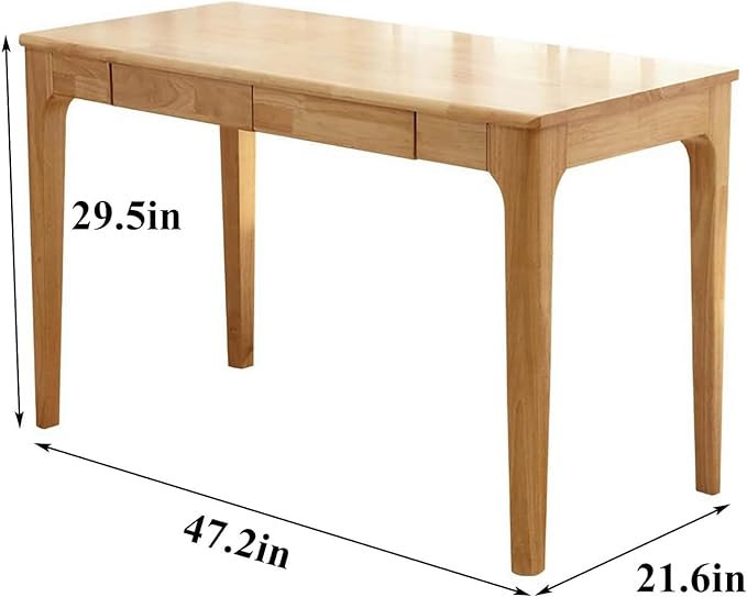 Solid Wood Desk,47" Oak Wooden Desk with Drawers,Mid Century Modern Small Computer Desk with Drawers for Small Spaces Home Office Solid Wood Writing Desk (Wood Color-2, 47")