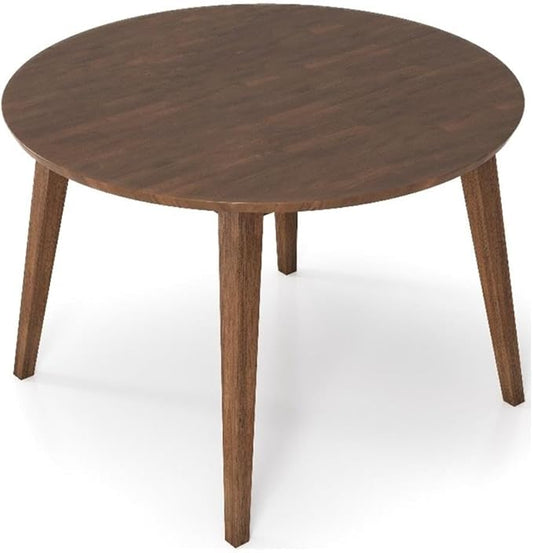Pemberly Row Round Walnut Dining Kitchen Table, Mid Century Modern Charlotte Wood Top Table with Wood Legs 43" for Kitchen Dining Room Office Conference 2 to 5 People