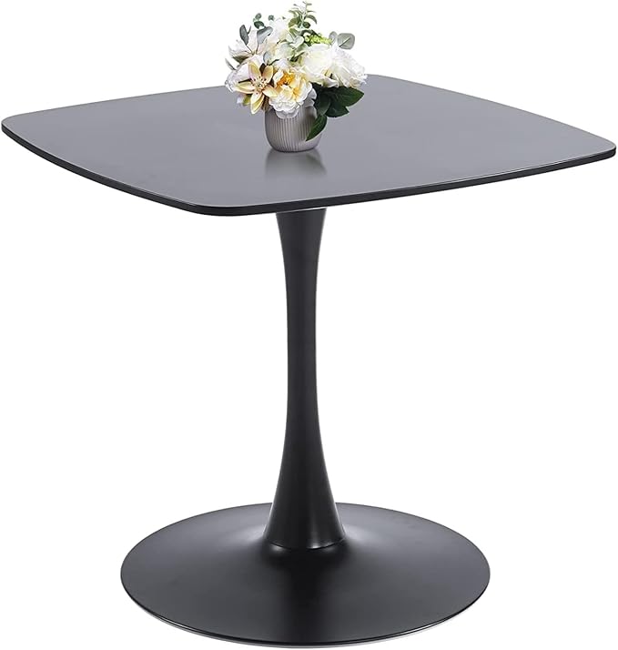 31.5 Inch Black Square Dining Table, Mid Century Tulip Table for 2-4 People,Kitchen Dining Table with MDF Tabletop and Pedestal Base