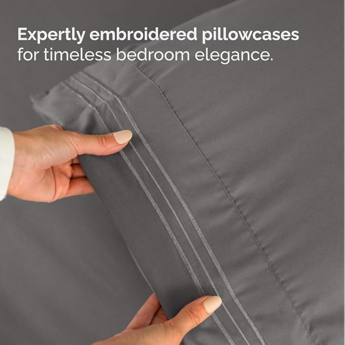 Flex Top Split Head King 4 Piece Sheet Set - Soft, Breathable & Cooling Bed Sheets Set - Hotel Luxury Bedding for Women & Men with Deep Pockets - Wrinkle Free & Fade Resistant - Oeko-Tex - Dark Grey