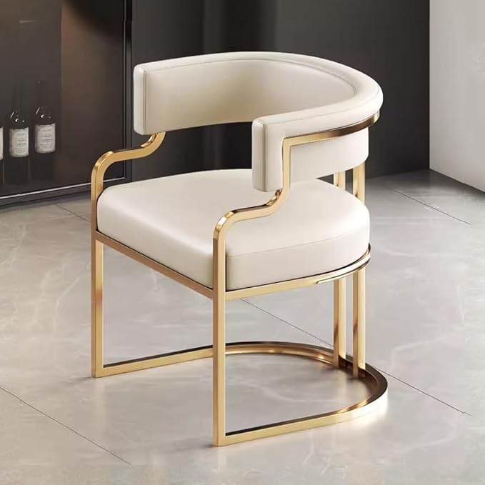 YCKEGEW Leather Modern Tub Chair Upholstered Armchair for Living Room,Dining Room Chairs Guest Chairs for Reception Single Sofa Chair with Golden Metal Legs(White)