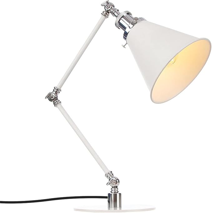 Makeup Vintage Desk Lamp, Industrial Metal Task Table Lamp with Adjustable Swing Arm, Bedroom Bedside Night Light Cafe Antique Reading Lighting,White