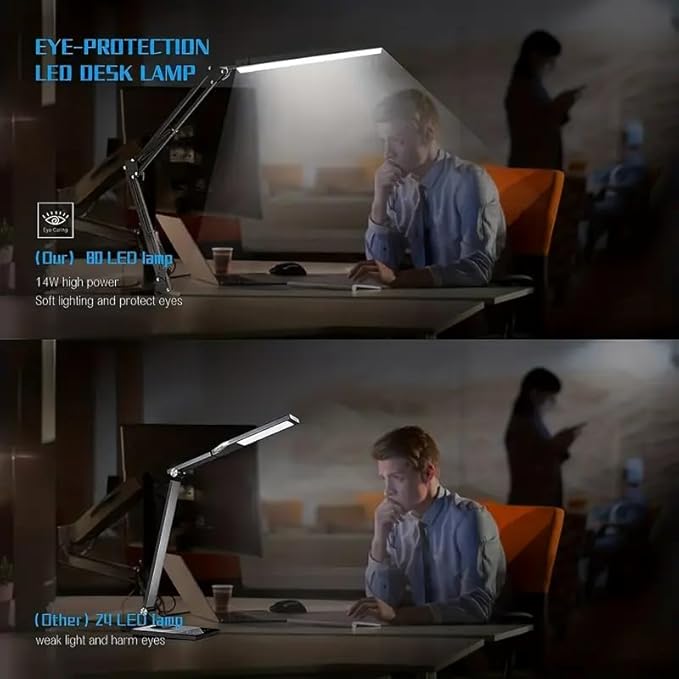 LED Desk Lamp with Eye-Caring 3 Modes 10 Brightness, Adjustable Swing Arm Long Flexible Lamp for Office Workers and Students, USB Port