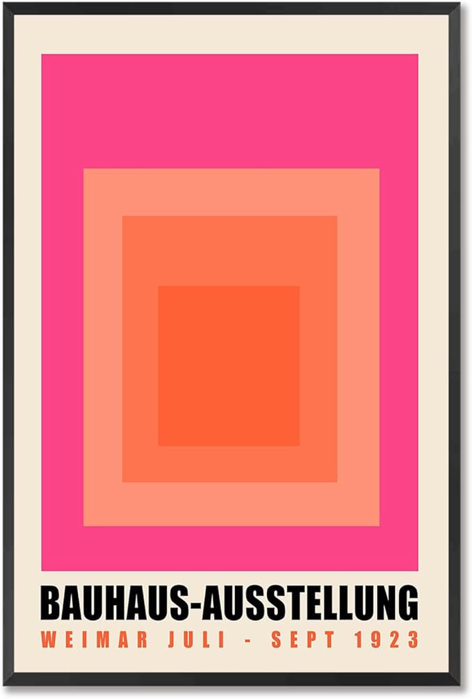 Vintage Bauhaus 1923 Exhibition Framed Poster Minimalist Nested Squares Bold Typography Canvas Wall Art Clean Layout Prints Painting For Home Bedroom Dorm Wall Decor 12x16in Framed