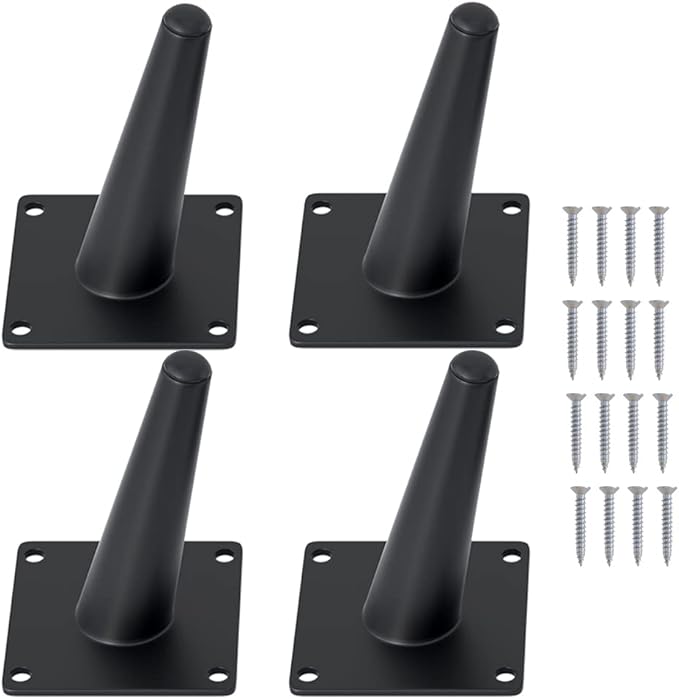 FIVEPEARS 4 PCS 4 Inch Heavy Duty Matte Black Metal Slant Angled Tapered Legs Set for Furniture, Mid Century Modern Style Feets for Coffee Table Couch Sofa Cabinet Chair Dresser Bed Desk Credenza