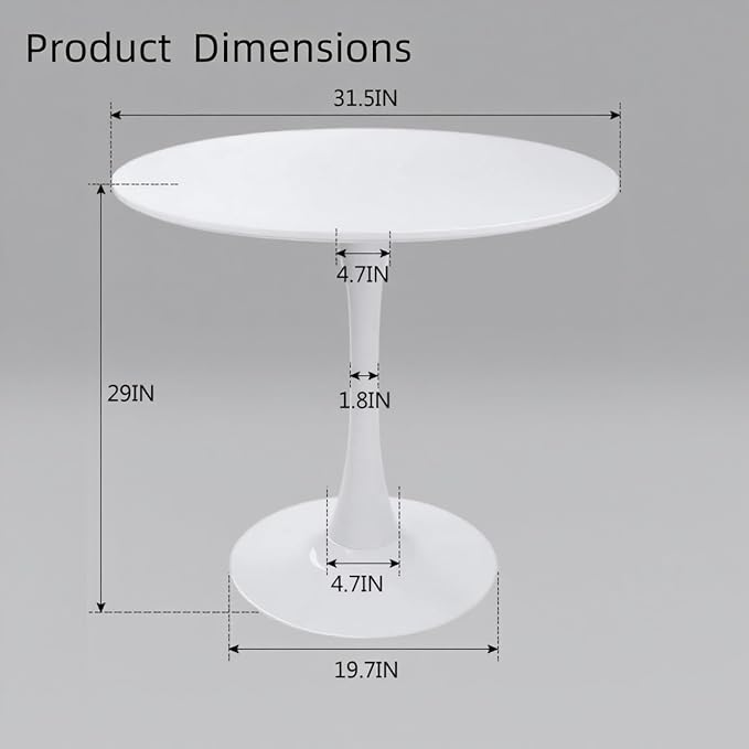 Round Dining Table White with Pedestal Base,31.5" Modern Tulip Dining Room Table for 1-4 People,Pedestal Dining Table with Round Top for Kitchen Living Room (Tulip Dining Table White)