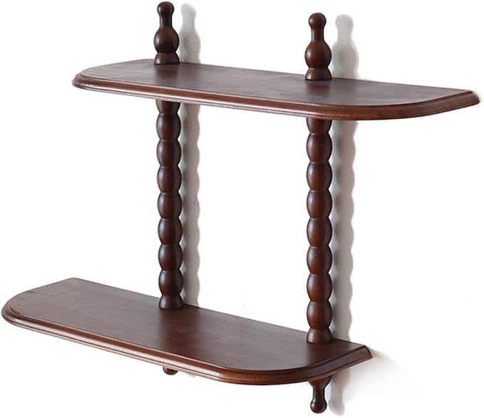 2-Tier Wall Mounted Floating Shelf with Two Roman Columns, Decorative Display Shelf for Entrance, Bathroom, Bedroom, Living Room, Kitchen, Office (Dark Brown)