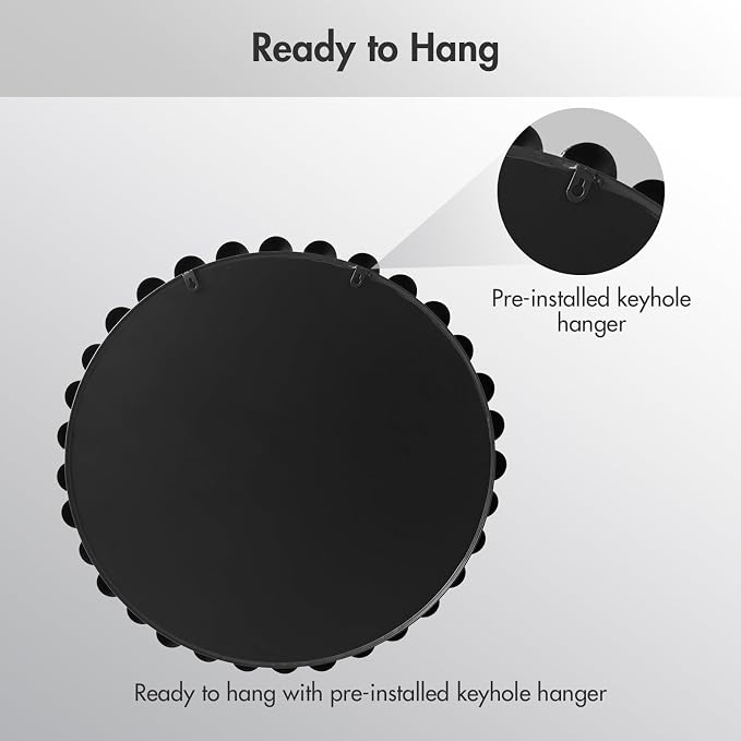 Madison Park 27 inch Black Round Mirror, Round Mirrors for Wall Decor, Metal Frame Circle Mirror for Bathroom, Living Room, Round Wall Metal Art Mirror