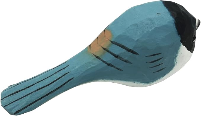 DIYOMR Hand Carved Wooden Bird Statue, Art Animal Sculpture with Wood Block, Vivid Blue Sparrow for Gift Home Table Ornament Decor