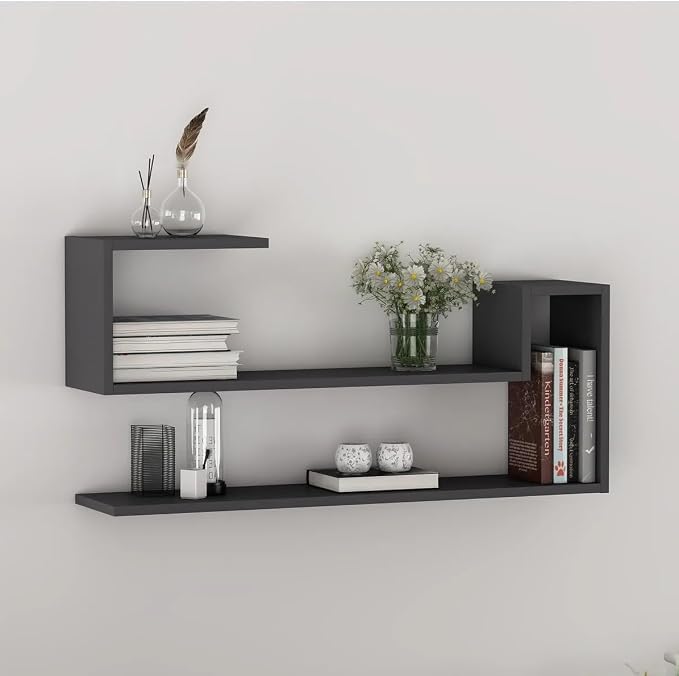 Geometric Wall Shelf: Modern MDF Floating Bookshelf (Anthracite)