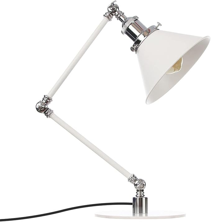 Makeup Vintage Desk Lamp, Industrial Metal Task Table Lamp with Adjustable Swing Arm, Bedroom Bedside Night Light Cafe Retro Reading Lighting,White
