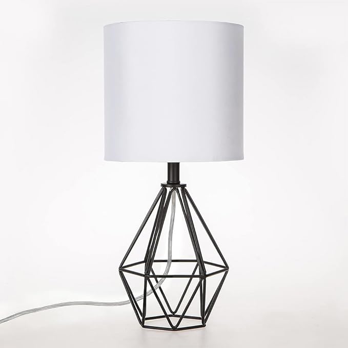 Black Bedside Table Lamps Set of 2, Small Nightstand Lamps for Bedroom, Modern Desk Lamps with TC Fabric Shade Geometric Metal Base for Living Room Study Office Farmhouse