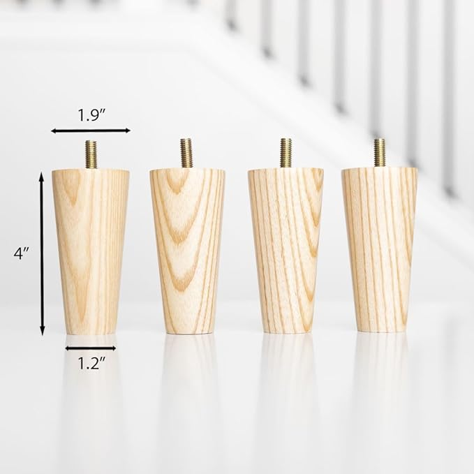 Airy Abode Premium Ash Wood Furniture Legs (Full Install Kit) - Pick Your Size and Color