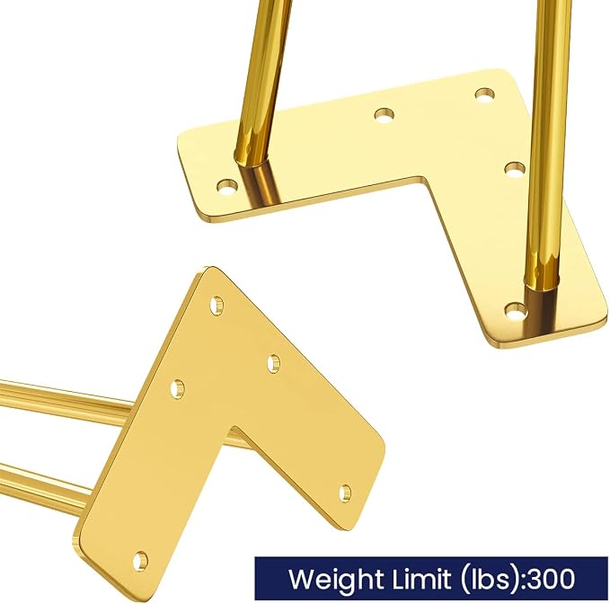 SMARTSTANDARD 6 Inch Hairpin Furniture Legs, 3/8'' Rods Metal Home DIY Projects for Nightstand, Coffee Table, Cabinet with Rubber Floor Protectors, Gold Set of 4PCS