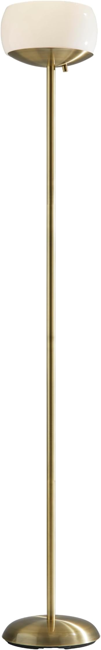 Adesso Antique Brass Torchiere Floor Lamp with White Opal Glass Shade - 300W Double Socket Construction Accent Lighting for Bedroom, Living Room, or Home Office, 71” Tall