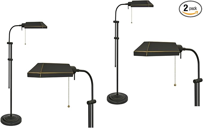 Kira Home Prescott 58" Vintage Adjustable Pharmacy Floor Lamp with 6W LED, Bronze Mid Century Modern Standing Reading Light with Telescoping Pole, Dark Bronze Finish, Pack of 2
