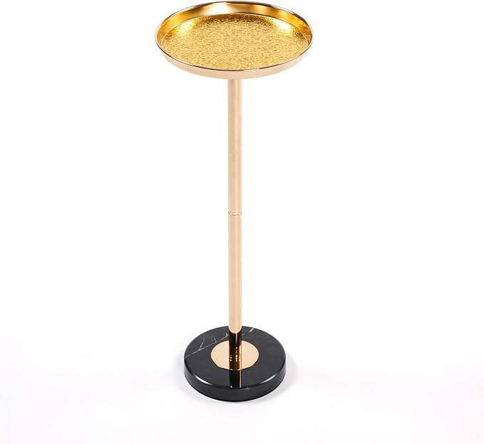 Adjustable Side Table, Small Tea Martini Table, Gold, Natural Marble Decorative Pedestal End Table for Display and Storage (Gold+ Small)