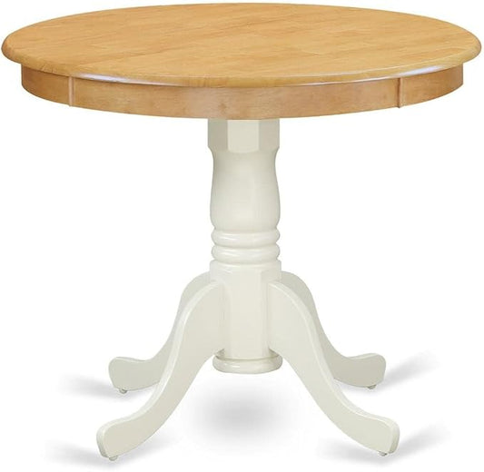 East West Furniture ANT-OLW-TP Antique Kitchen Dining Table - a Round Wooden Table Top with Pedestal Base, 36x36 Inch, Oak & Linen White