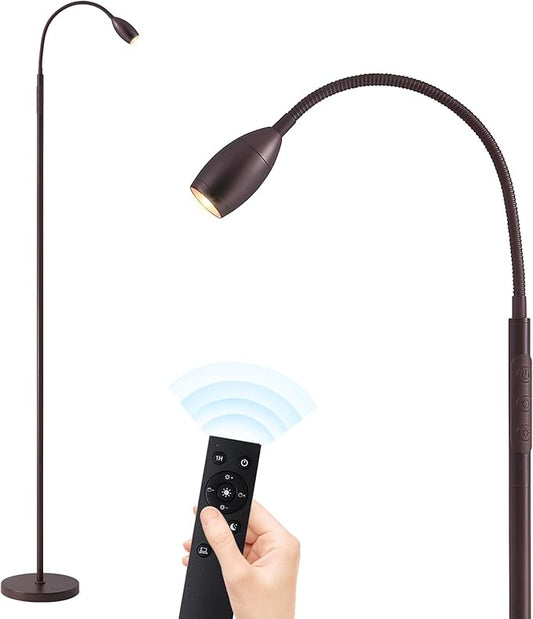 Reading Floor Lamp, Dimmable LED Floor Lamp with Remote, Standing Lamp with Flexible Gooseneck, Zoomable Spotlight, Reading light, Task Crafting Tall Lamps for Living Room Office Bedroom(Brown)