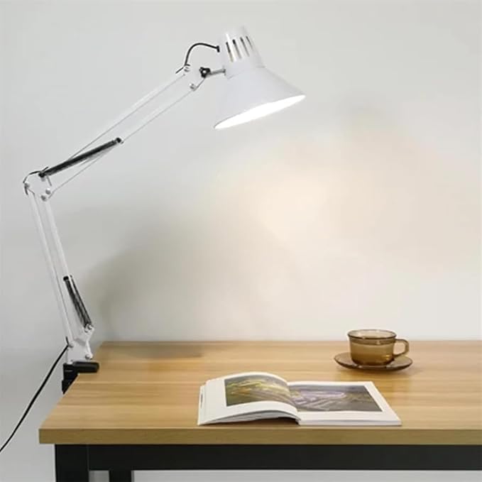 LED Desk Lamp Metal Swing Arm with Clamp Dimmable Retro Switch Bedside Lamps Modern Simple Foldable Rotatable Work(Red)