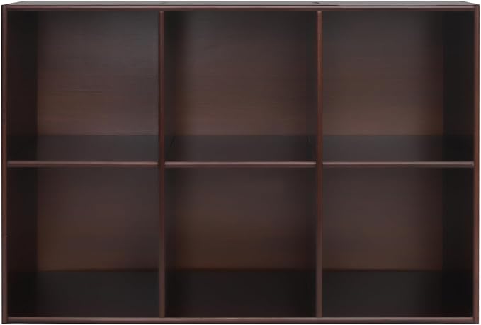 6-Cube Pine Wood Storage Organizer, Solid Wooden Bookshelf with Back Panel, 11in Shelf Opening Bookcase, Freestanding for Living Room, Bedroom, Office - Dark Brown (35.4 x 11.8 x 23.6in)