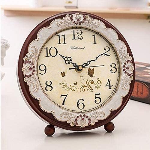 Justup Vintage Table Clock, Retro Non-Ticking European Style Beside Desk Clock Battery Operated Silent Quartz Movement for Bedroom Living Room Indoor Decor (Brown)