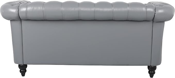LEVNARY Leather Sofa, Chesterfield Tufted Upholstered 2 Seater Couch, Modern Loveseat Couch Classic Furniture for Living Room Bedroom (Gray)