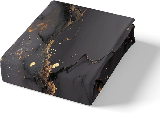 Erosebridal Black Marbling Bedding Sets King Gold Metallic Sequin Comforter Cover, Dark Grey Marble Bed Set Abstract Aesthetic Artwork Duvet Cover, Modern Fashion Quilt Cover Luxurious Room Decor