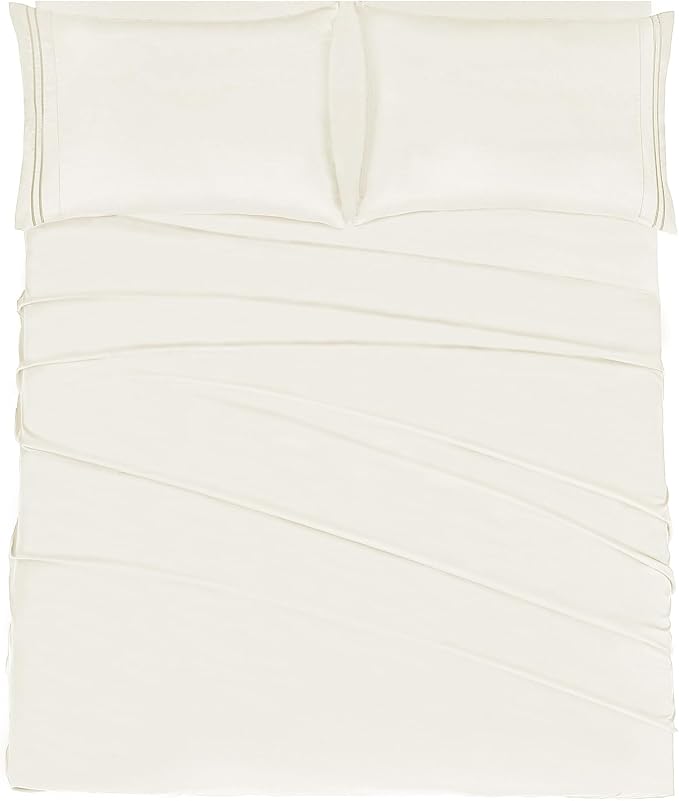 Mejoroom Queen Size Sheet Set - Hotel Luxury 1800 Bedding Sheets & Pillowcases - Deep Pocket Fitted Sheet, Soft, Breathable, Wrinkle & Fade Resistant - 4 Piece (Queen,Ivory)