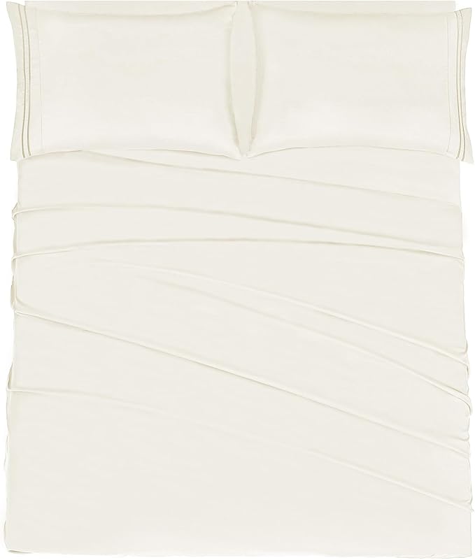 Mejoroom Full Size Sheets - 1800TC Luxury Full Sheets with 16 Inch Deep Pocket - Premium Bedding Collection - Extra Soft, Breathable, Wrinkle, Fade & Stain Resistant - 4 Piece (Full, Ivory)