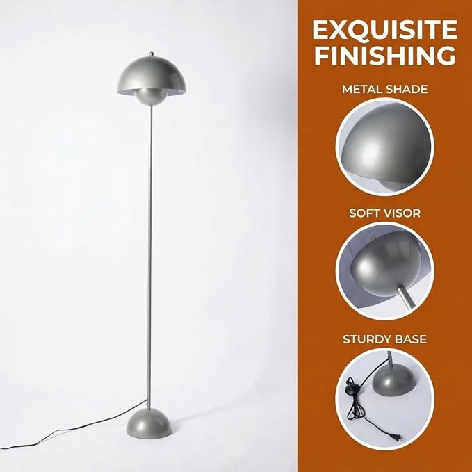 COSYLUX Modern Floor Lamp for Living Room, Industrial Tall Standing Lamp for Bedroom, Metal Shade Reflecting Light Reading Floor Lamp for Office, Nursery Room, Corner(Pear Light Grey)