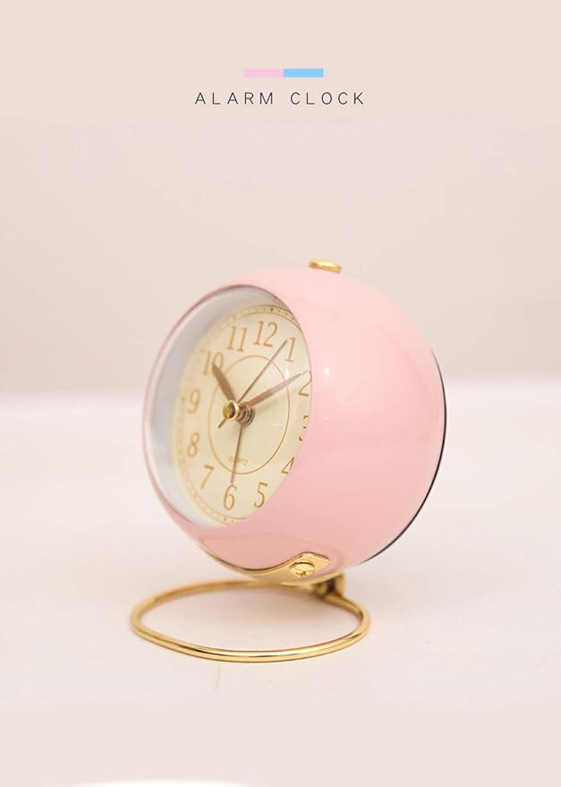 SHISEDECO Small Tableclocks Classic Non-Ticking Tabletop Alarm Clock with Backlight, Battery Operated Astronaut Deskclock with HD Glass for Living Room Bedroom Bedside Indoor Decor (Pink)